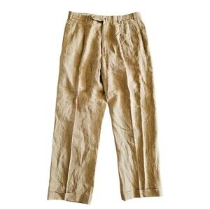 Incotex Italian Professional Relaxed Fit Men's Tan 100% Linen Pants Size 35